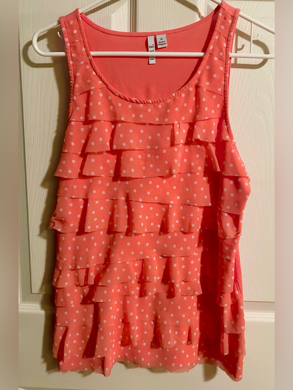 Elle coral polka dot layered tank top